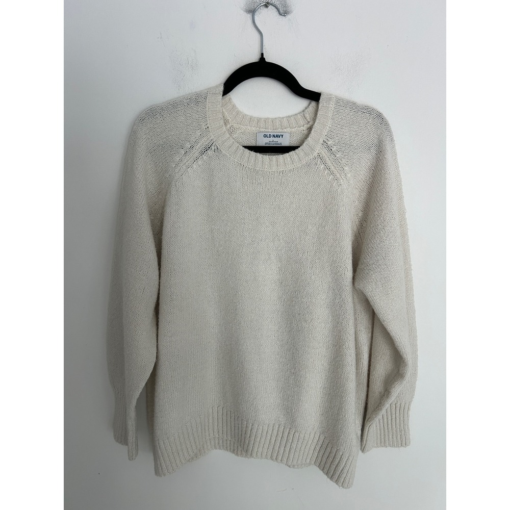 Old Navy Go-Recycled Cream Raglan Crewneck Knit Sweater Women Large Ivory White